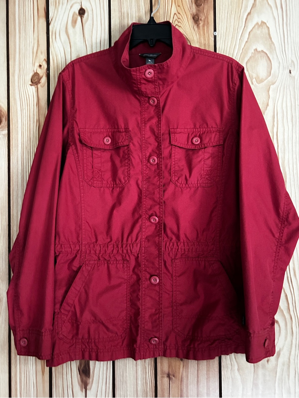 Eddie Bauer Classic Red Women's Utility Jacket Lightweight Casual Coat red butto